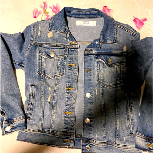 Zara Denim Jean Jacket Distressed - Picture 1 of 3